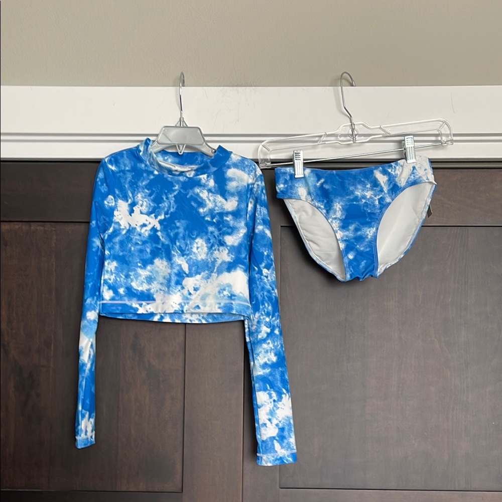 Melrose and Market Nordstrom Blue Clouds Tie Dye Rashguard Bikini Swimsuit 12
